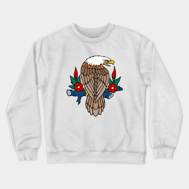 Vintage Bald Eagle on Perch: Tattoo Style Crewneck Sweatshirt by Jarecrow 